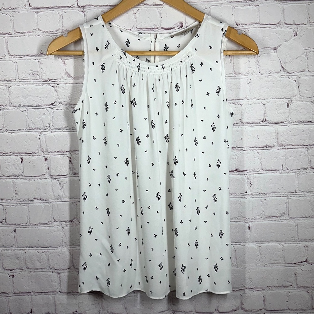 Loft Petites Women's Sleeveless Single Button Sheer Blouse Sze XXSP White/ Black